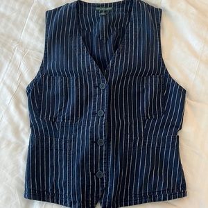 Striped denim vest w/adjustable strap at the back